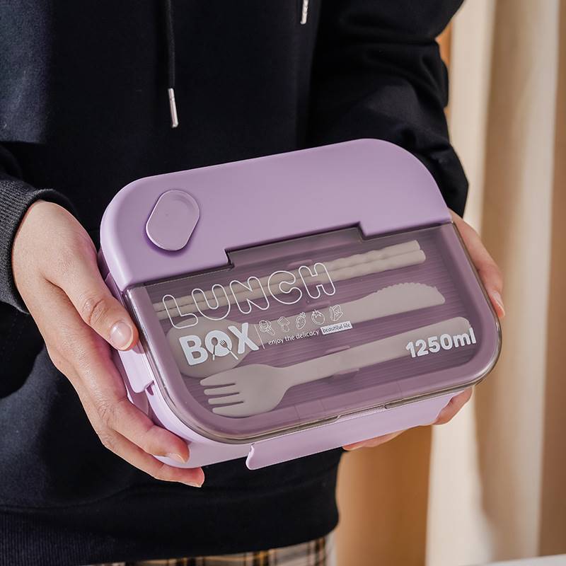 日式塑料微波爐便當盒 簡約風2l密封成人上班族學生帶餐具午餐盒