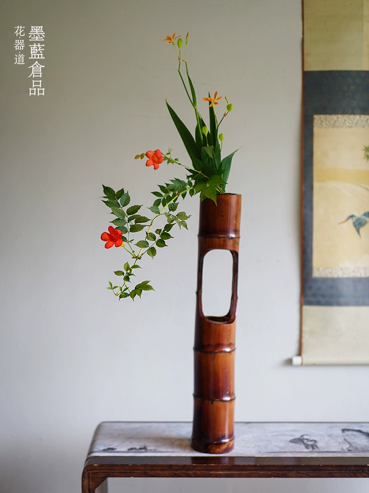 獨特竹筒花器禪意中式插花器美化家居裝飾