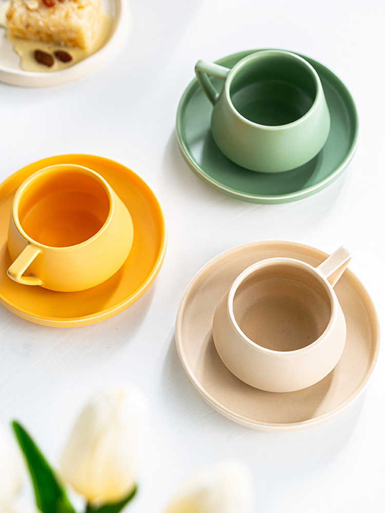 歐美風格陶瓷咖啡杯帶碟 北歐家用復古牛奶杯茶杯辦公室杯子