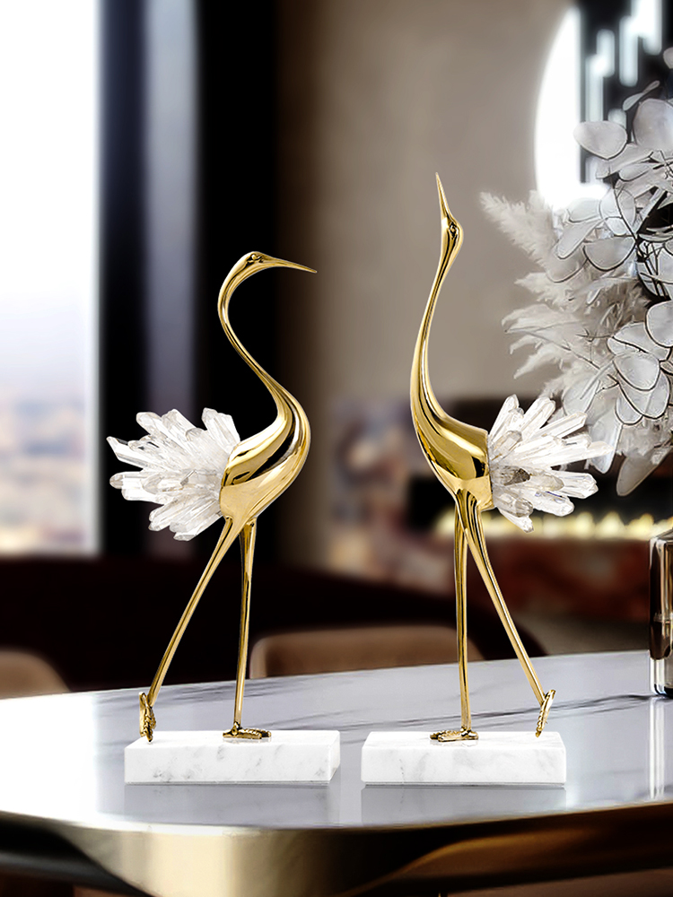 北歐風黃銅水晶天鵝擺件 擺放於客廳玄關電視櫃裝飾品 (8.3折)