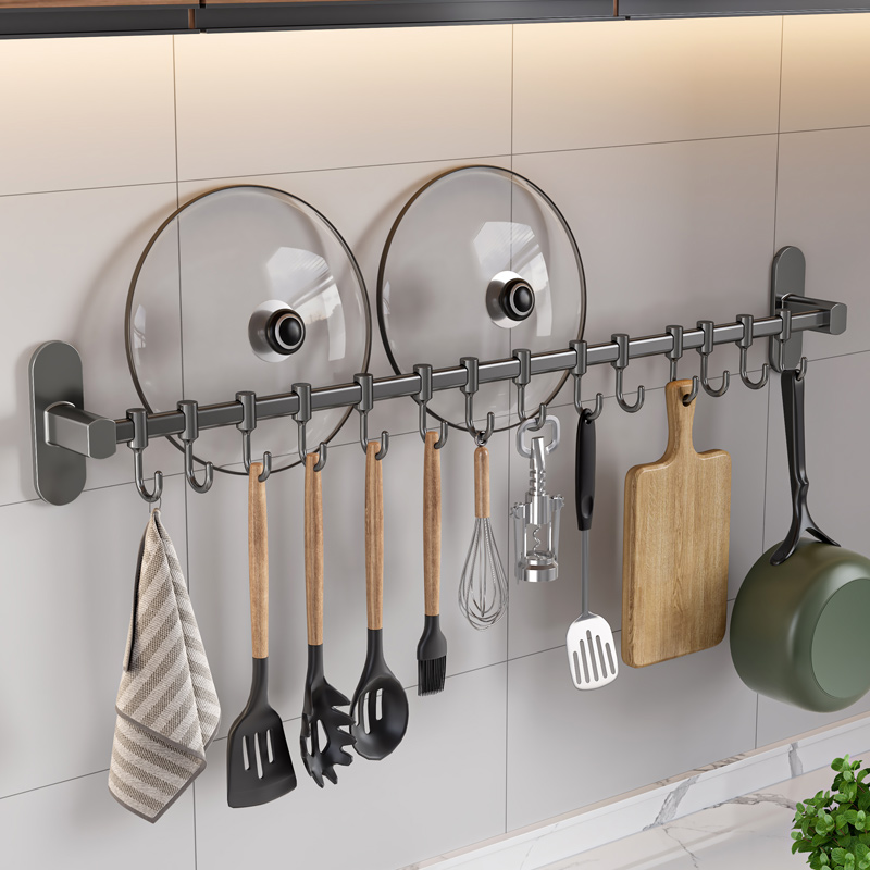 廚房掛鉤免打孔掛杆創意置物架鍋鏟勺子掛架不鏽鋼排鉤壁掛式