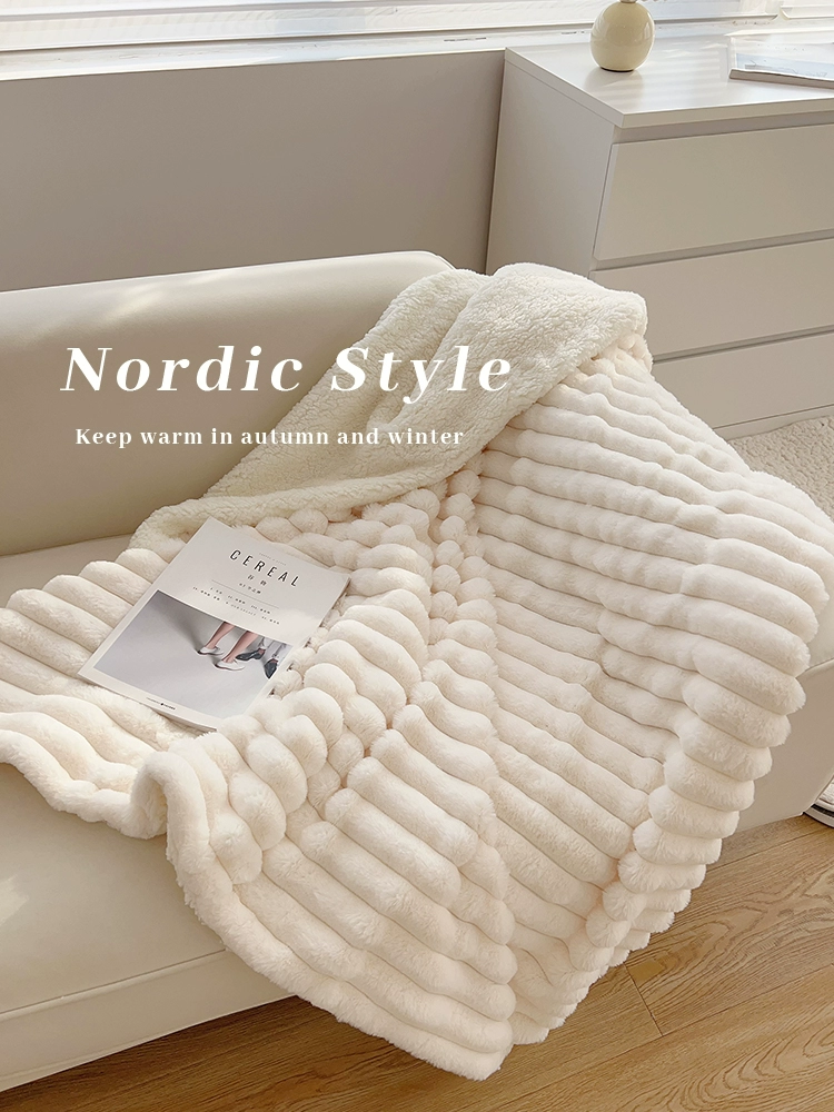 簡約北歐風仿兔絨毛毯在冬季給你溫暖的擁抱客廳沙發休閒毯