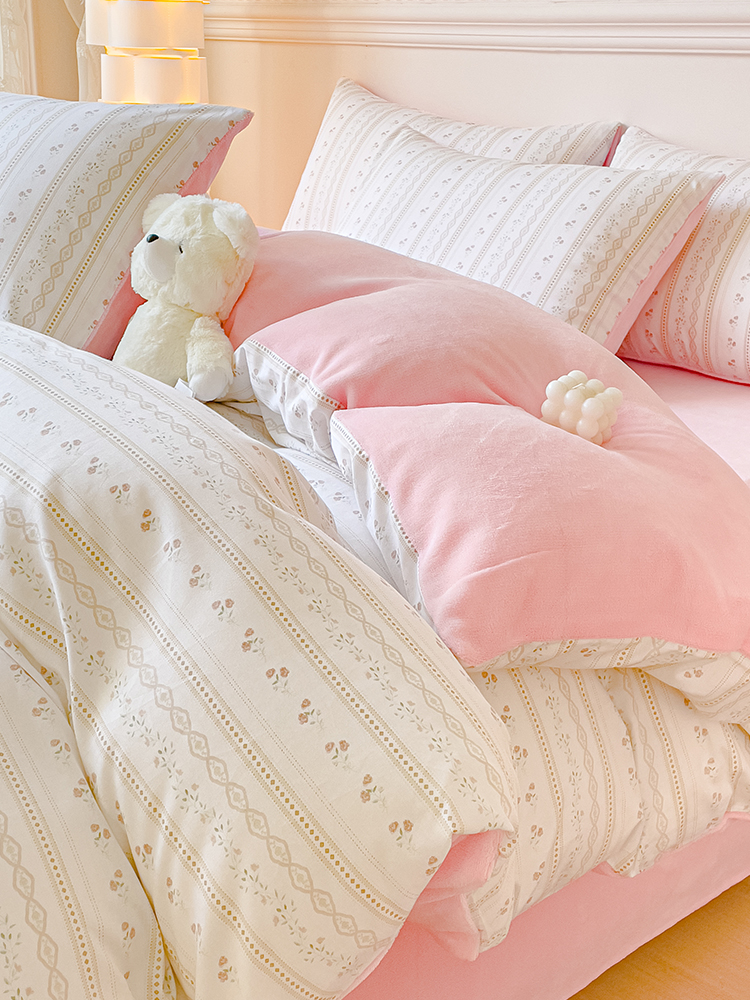 柔軟舒適冬季新款純棉牛奶絨四件套珊瑚絨加厚法蘭絨床單被套床笠三件套