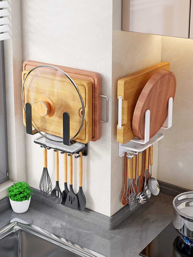 廚房置物架掛鉤鍋蓋架砧板菜板放置器收納架壁掛免打孔