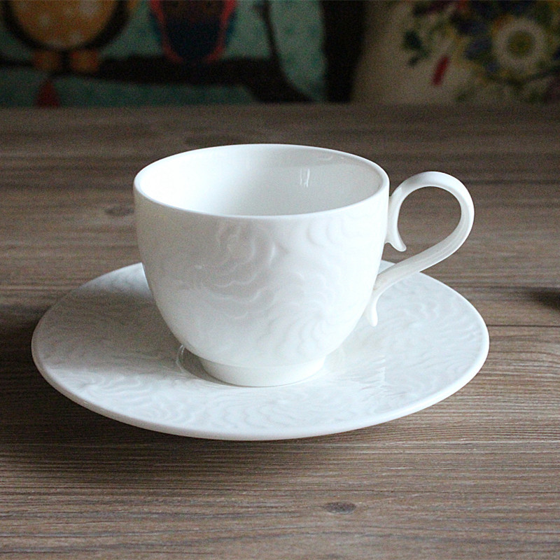 歐式祥雲奶茶杯花茶杯養生杯配碟簡約170ML 實尚陶瓷咖啡杯