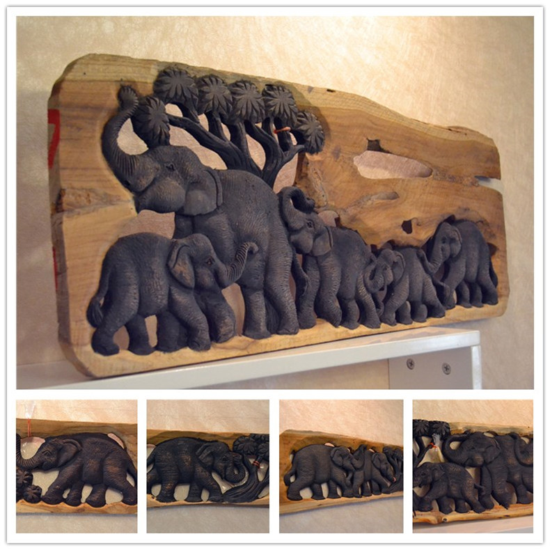東南亞風木雕大象掛板點綴家中溫馨氛圍