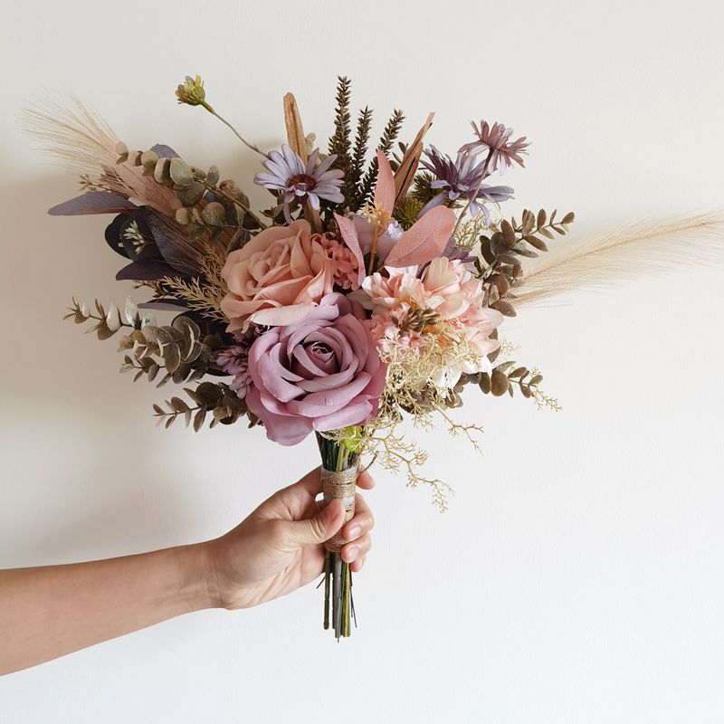 浪漫紫系玫瑰牡丹手捧花 拍照道具家居裝飾假花
