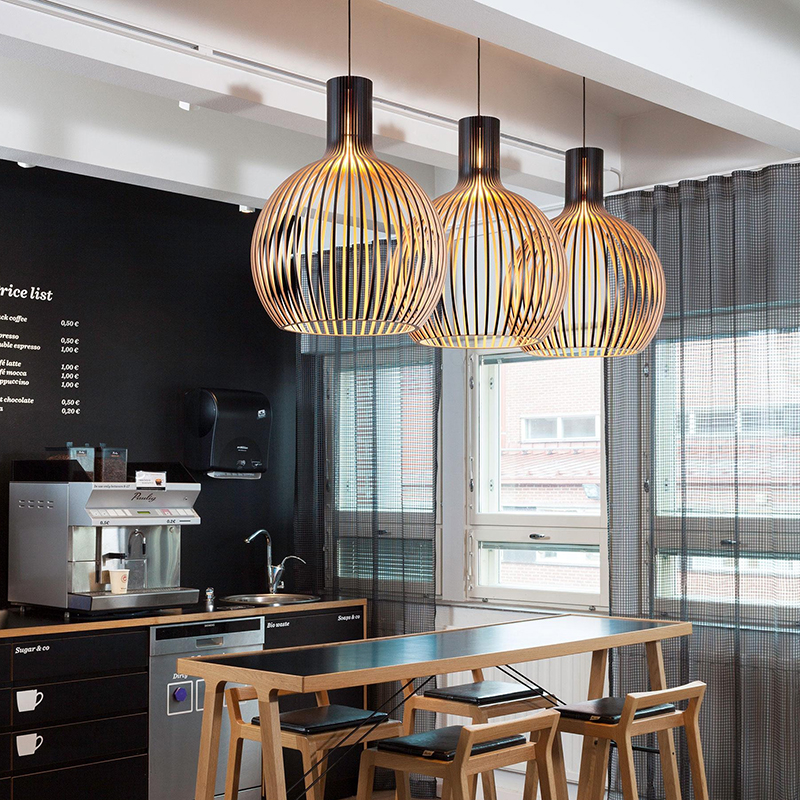 日式木藝北歐風餐廳臥室吊燈 個性設計師餐飲奶茶店燈具
