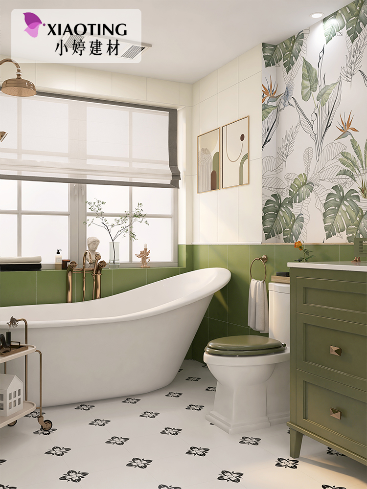 法式綠色花磚復古藝術點亮浴室廚房牆磚廁所陽臺空間