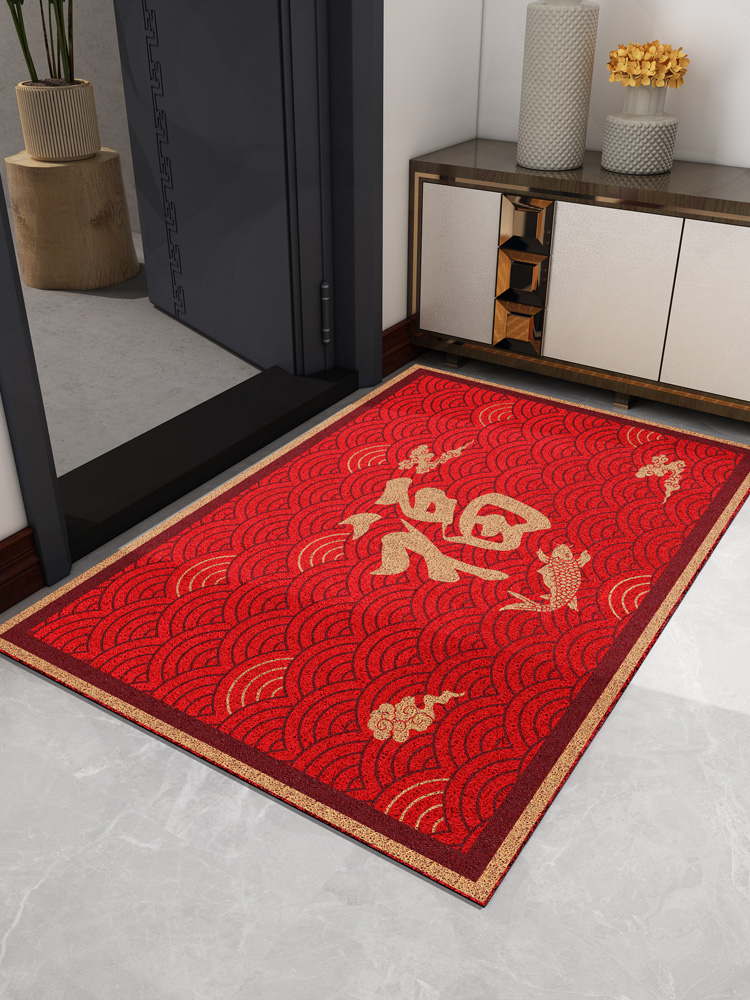 紅色喜氣進門地墊 入戶絲圈地毯 現代中式 門廳家用墊子