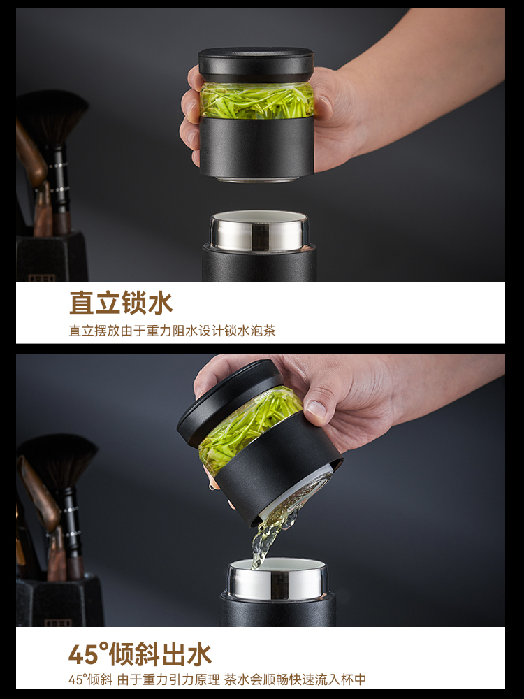 316不鏽鋼保溫杯男士便攜泡茶杯大容量水杯 女生陶瓷茶水分離杯子 (6.2折)