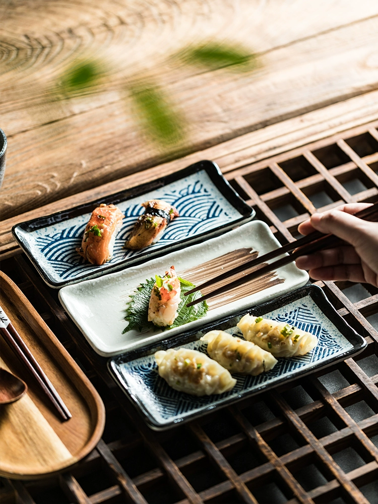 日式商用陶瓷碟盤長方形設計適合壽司餃子點心等料理盛裝
