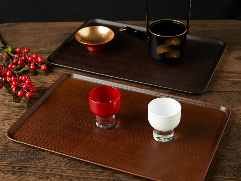 日本製仿木設計正方形長方形樹脂漆器敷板花瓶花臺墊板茶盤日式 復古 (7.6折)