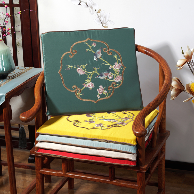新中式綢緞繡花坐墊 沙發墊椅墊四季通用防滑圈椅坐墊