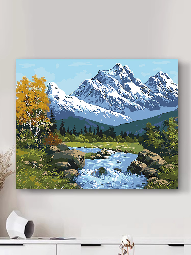 動手塗出雪山冬季風景簡約現代風格數字油畫休閒娛樂的好選擇