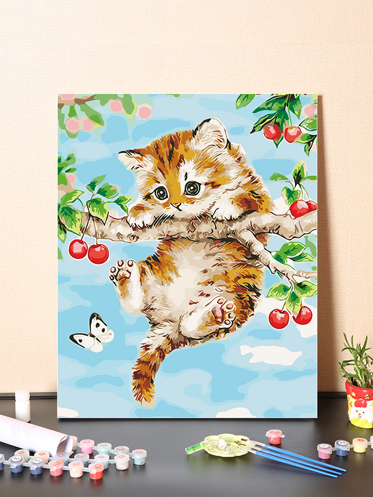 療癒貓咪數字油畫彩繪動物油畫包括顏料畫筆和配件多種尺寸和款式任選 (3.3折)