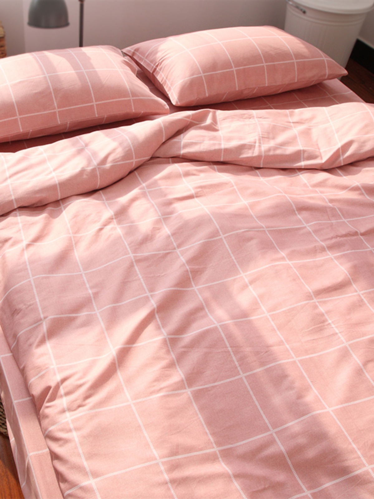 日系簡約格子床單四件套全棉純棉材質保暖舒適適用於多種床型尺寸