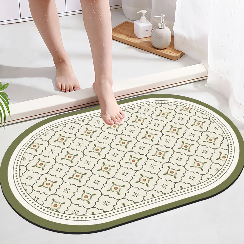 簡約現代浴室地墊吸水防滑輕奢法式花磚風清新舒適花漾奶油白