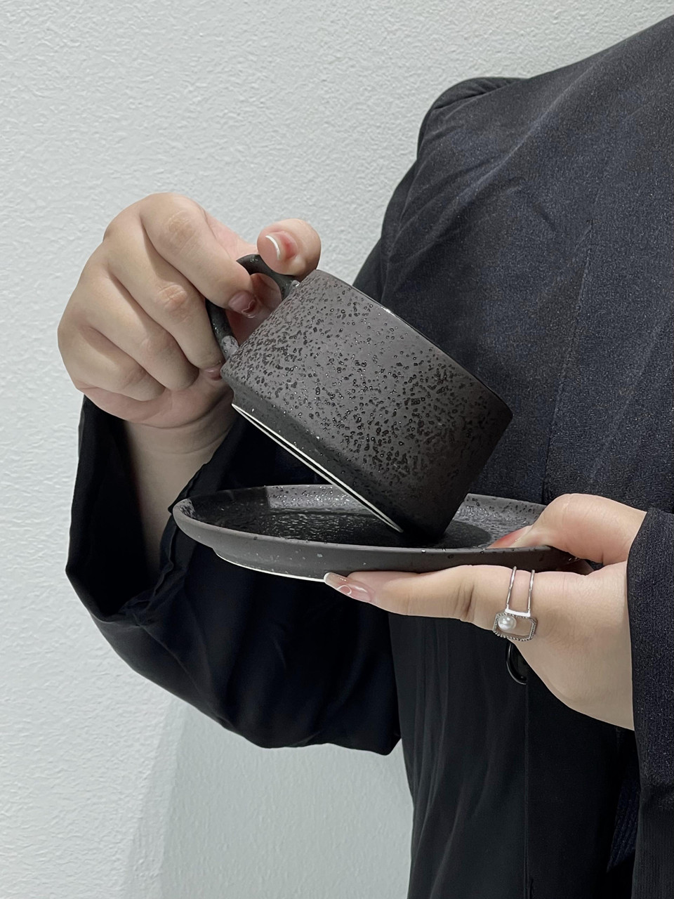 歐式復古風月球肌理陶瓷咖啡杯碟套裝享受優雅下午茶時光