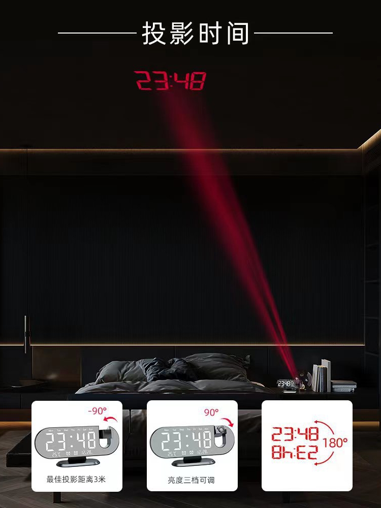 插電簡約現代塑料鬧鐘 夜光鍾靜音走時 日期 LED電子鐘錶 (3.8折)