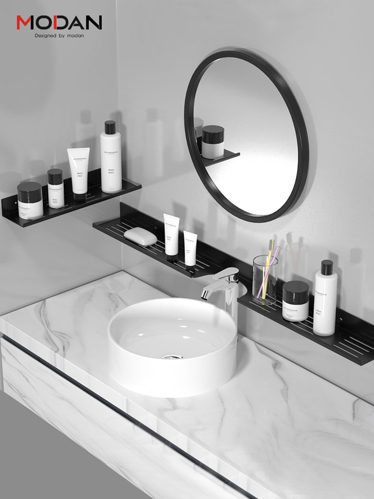 北歐風格太空鋁免打孔置物架您浴室廁所的完美收納解決方案