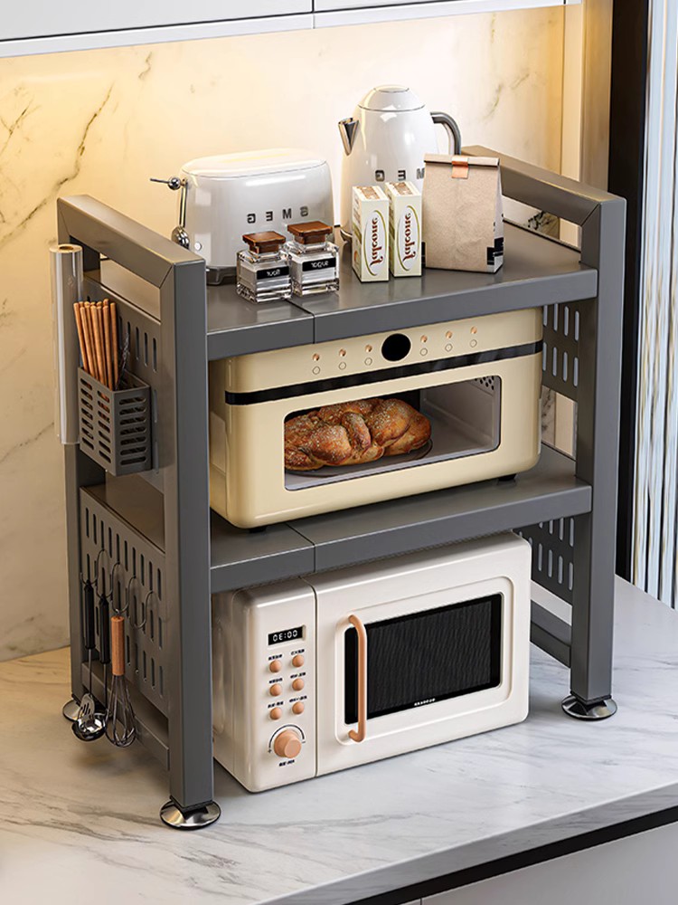 廚房微波爐置物架 電飯煲架子 碳鋼收納架 烤箱架 多功能伸縮 置物架