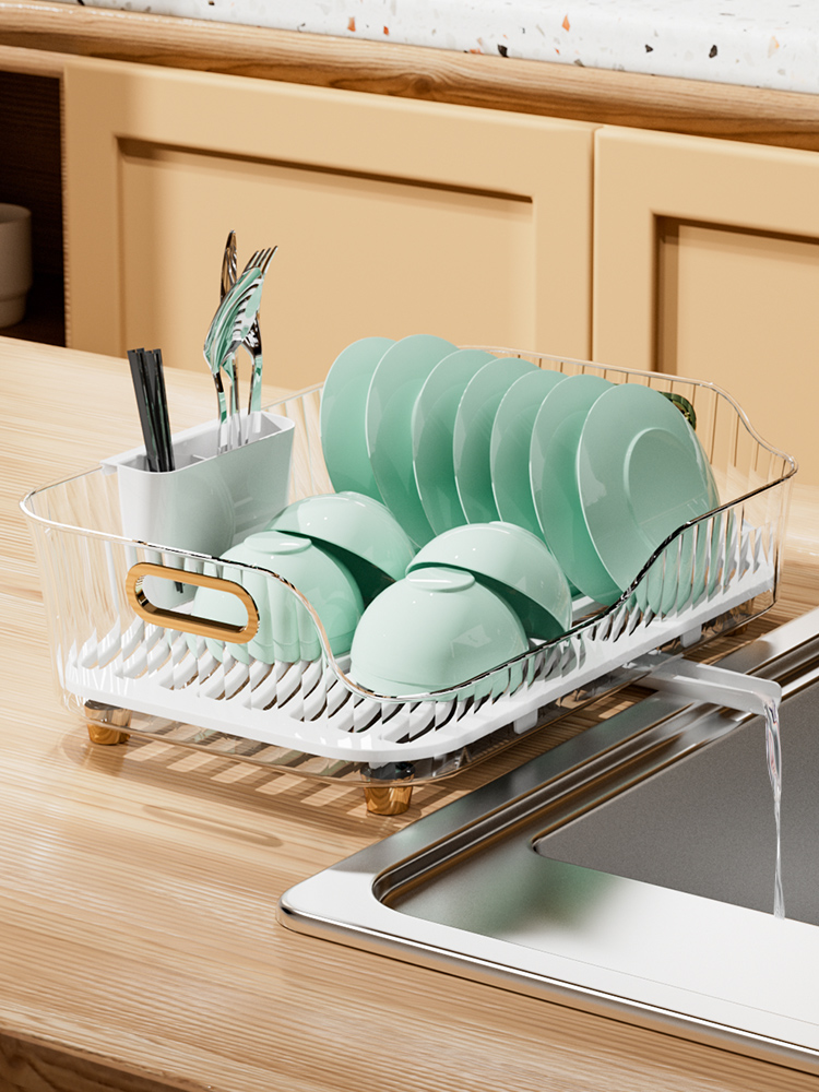 北歐風格塑料瀝水架 旋轉導水槽碗筷餐具置物架 1層