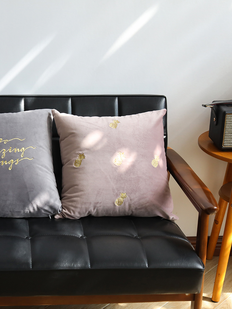簡約藍蓮花金菠蘿絲絨客廳抱枕臥室床靠墊豪華沙發墊子北歐風裝飾枕頭