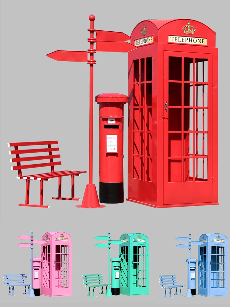 英倫復古電話亭郵筒信箱模型 裝飾情侶餐廳房間擺飾