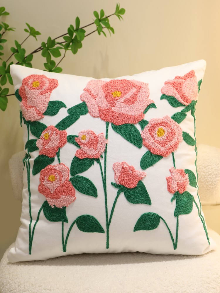 田園花朵抱枕靠墊沙發客廳汽車床頭腰枕含芯繡花枕套玫瑰花