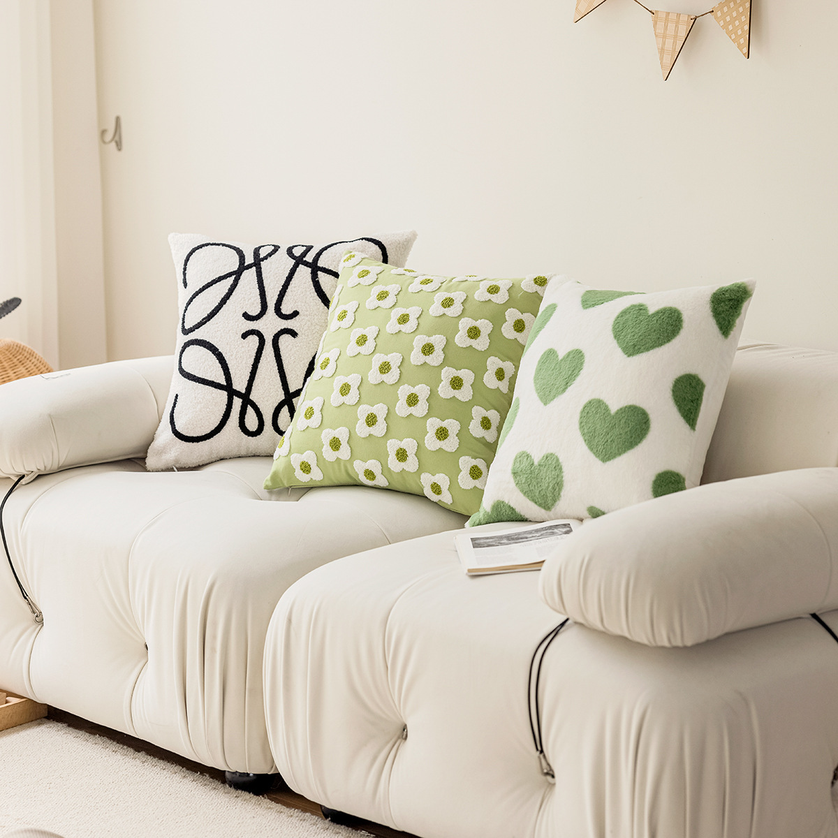北歐風客廳沙發抱枕 全棉幾何繡花枕套 臥室靠枕套
