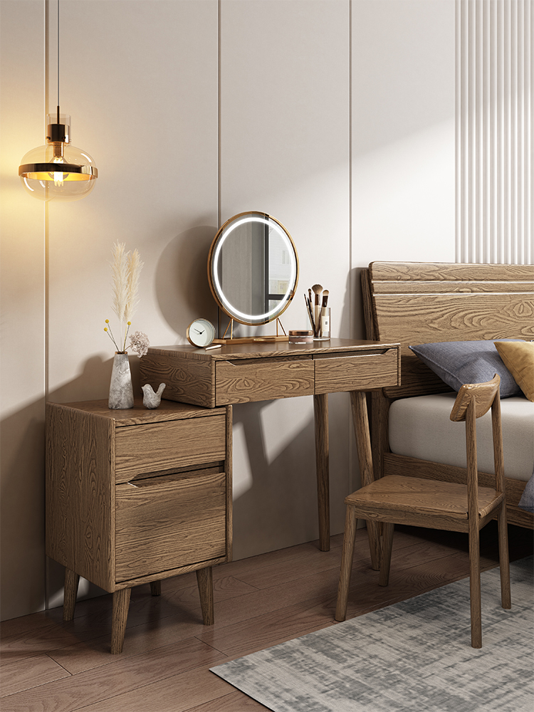 北歐全實木梳妝台伸縮化妝台現代簡約書桌ins風收納櫃小戶型臥室