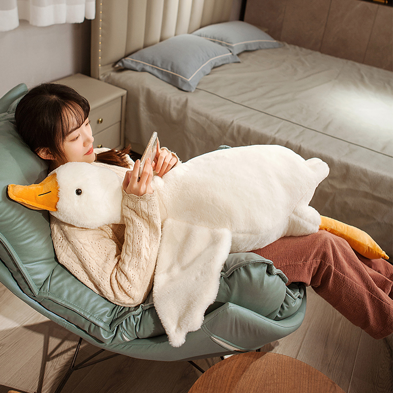 可愛網紅大白鵝抱枕 卡通動漫造型 絨毛材質 臥室床頭抱枕