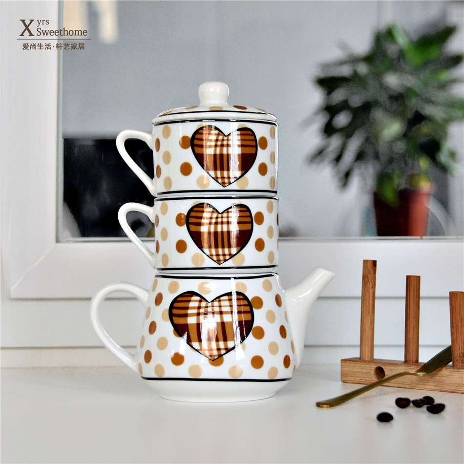 北歐風陶瓷下午茶壺套裝 粉嫩少女心三層咖啡壺組合 (8.3折)