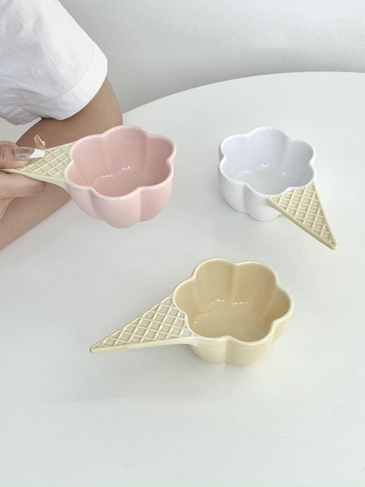 可愛手柄碗陶瓷高顏值不規則甜點碗雪糕杯水果碗
