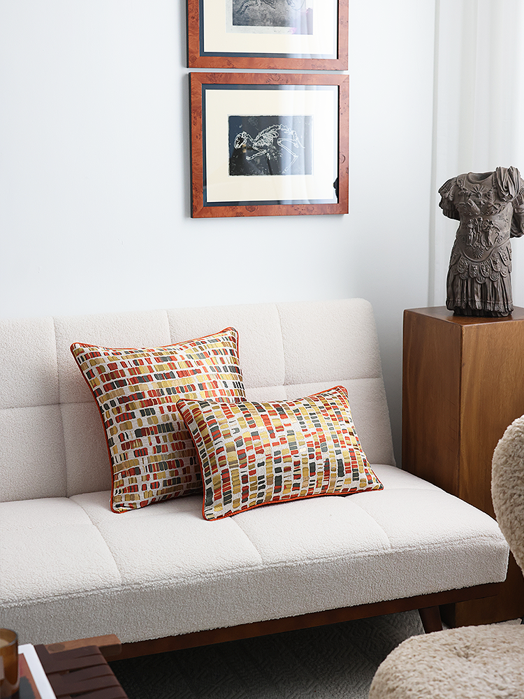 輕奢風橘色抱枕靠墊提花工藝沙發裝飾靠包腰枕新中式風格家居擺飾