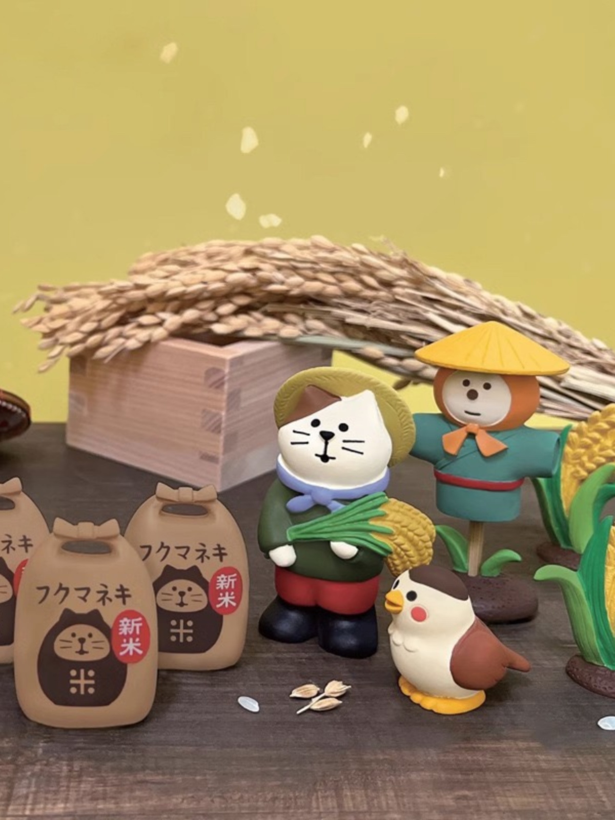 日式貓趣豐收季裝飾擺件 創意稻草人貓玩具 diy樹脂工藝品