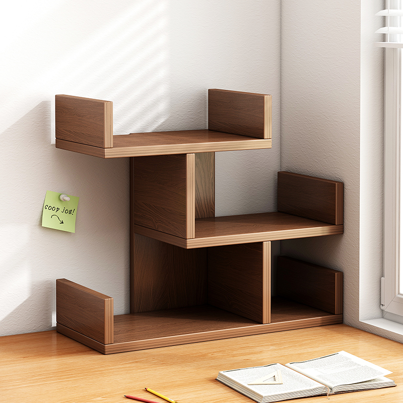 書架桌面書桌收納置物架學生家用桌上小書櫃臥室辦公多層簡易架子橡木色 341636cm