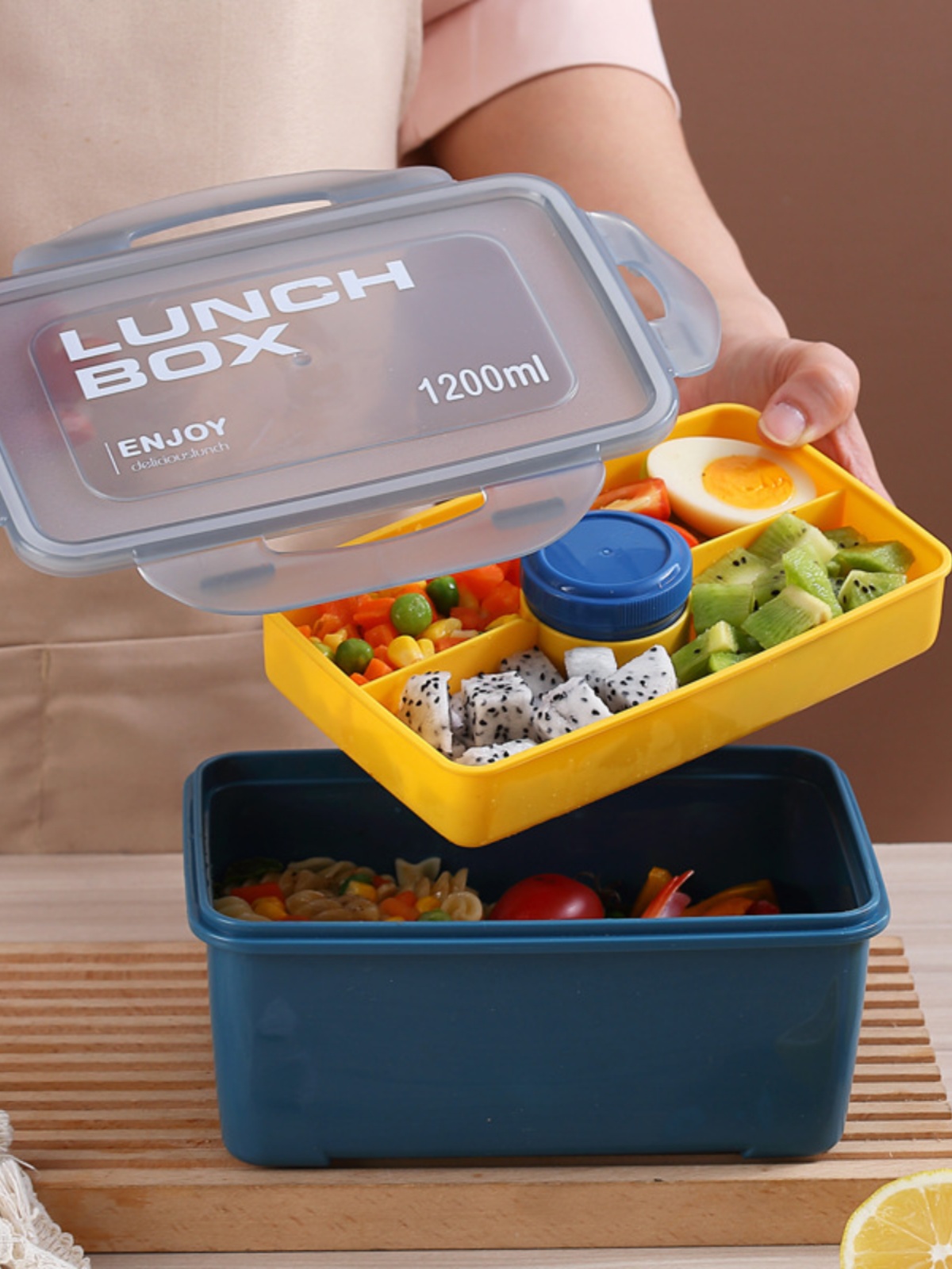 日式風格塑料2層便當盒1200ml容量適合上班族兒童使用