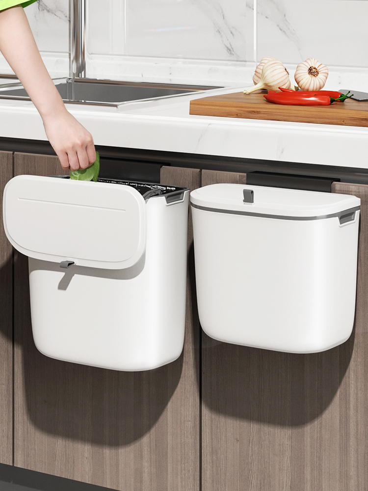 廚房壁掛垃圾桶帶蓋家用廁所衛生間客廳小紙簍廚餘收納桶9L塑料方形搖蓋式垃圾桶