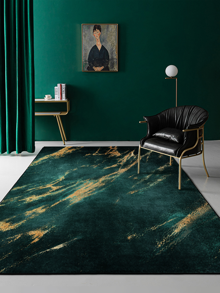 墨綠色客廳地毯現代輕奢北歐ins網紅綠色床邊地墊