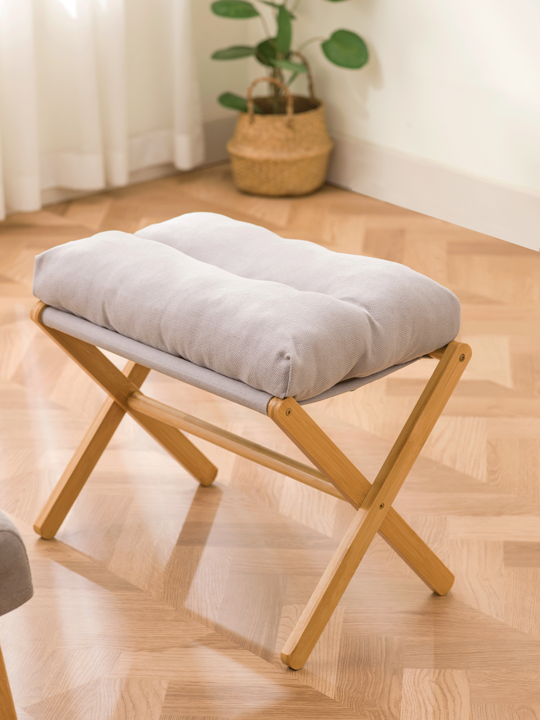 可摺疊加厚布藝矮凳 家用簡約實用腳踏凳 椅子板凳 沙發矮凳 224kg 灰色米色 可拆洗軟包