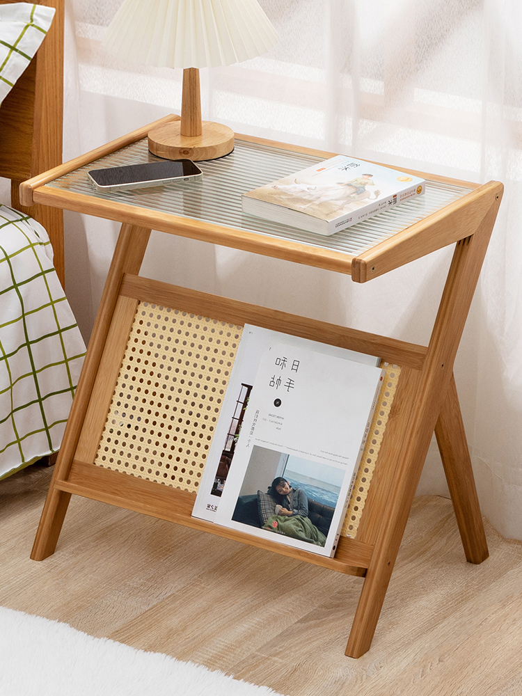 風格日式竹製床頭櫃無門設計簡約時尚適用於臥室和床邊桌