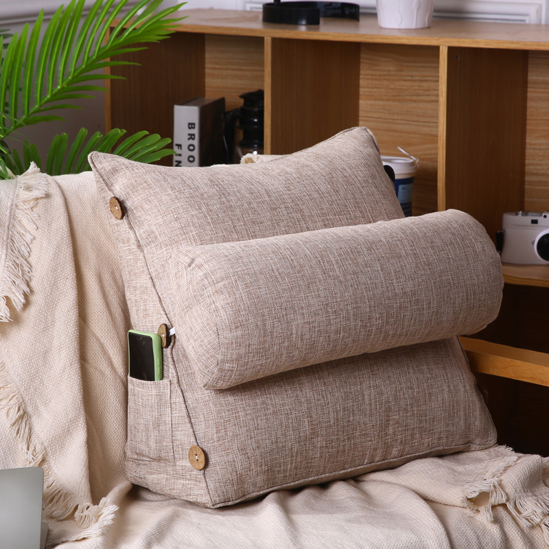 簡約風格純色三角抱枕 棉麻材質臥室沙發床頭靠背大靠墊