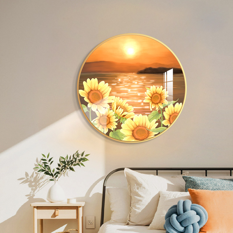 北歐風裝飾畫花卉風景圓形掛畫小清新客廳沙發背景牆壁畫
