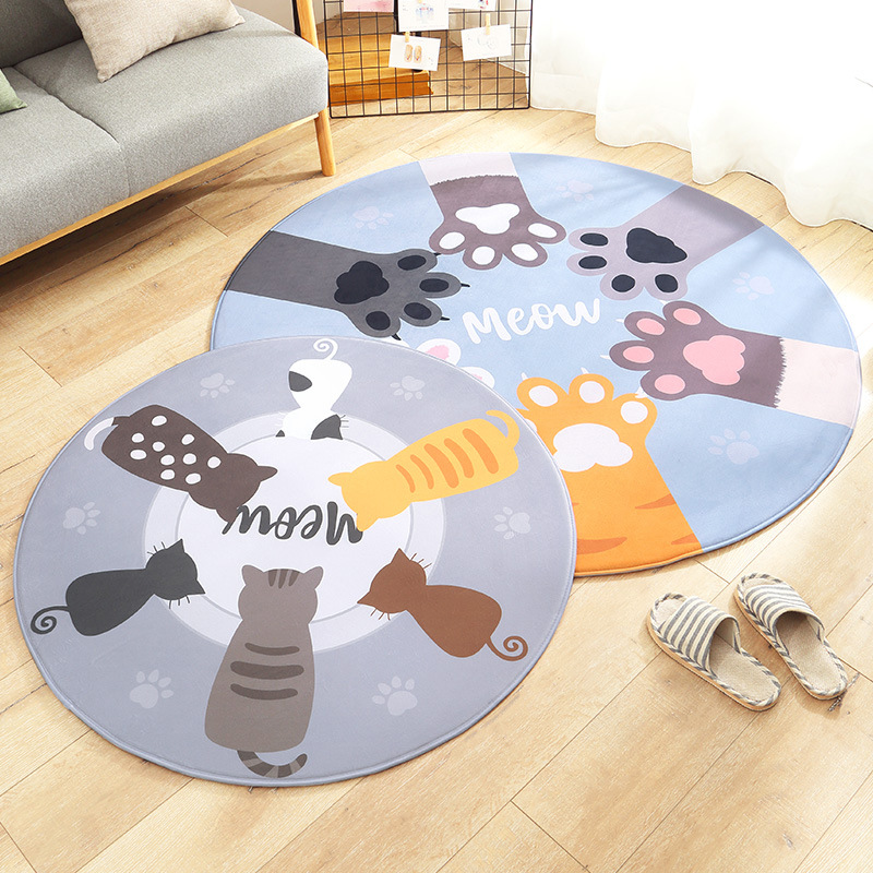 超萌貓咪圓形地毯臥室客廳必備可愛圖案點綴居家空間