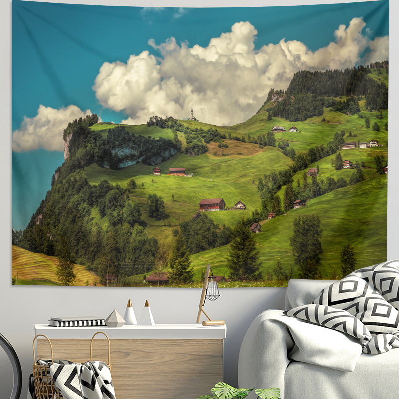 北歐清新草原風景背景布可機洗毛絨長方形壁毯牆上裝飾海報牆布掛布 (4.8折)