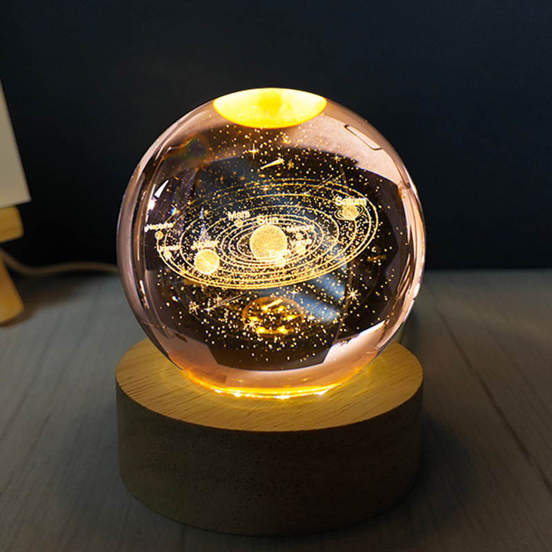 摺射浪漫水晶球小夜燈夢幻3d立體發光玻璃擺件溫馨520情人節生日禮物
