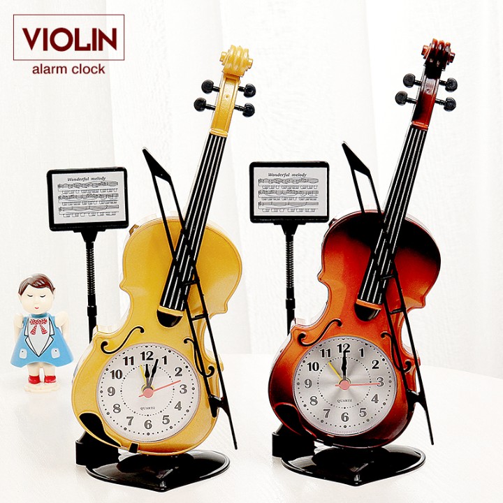 簡約現代小提琴造型鬧鐘 塑料製適兒童臥室及辦公室