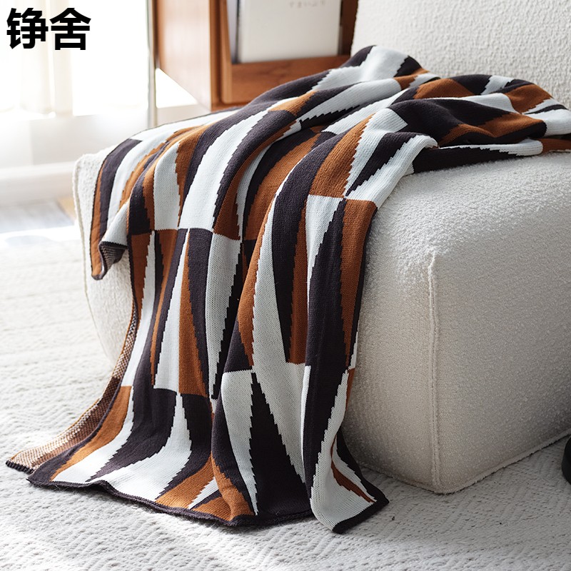 秋冬加厚雙層款幾何絨毯客廳保暖午睡休閒毯北歐簡約風格